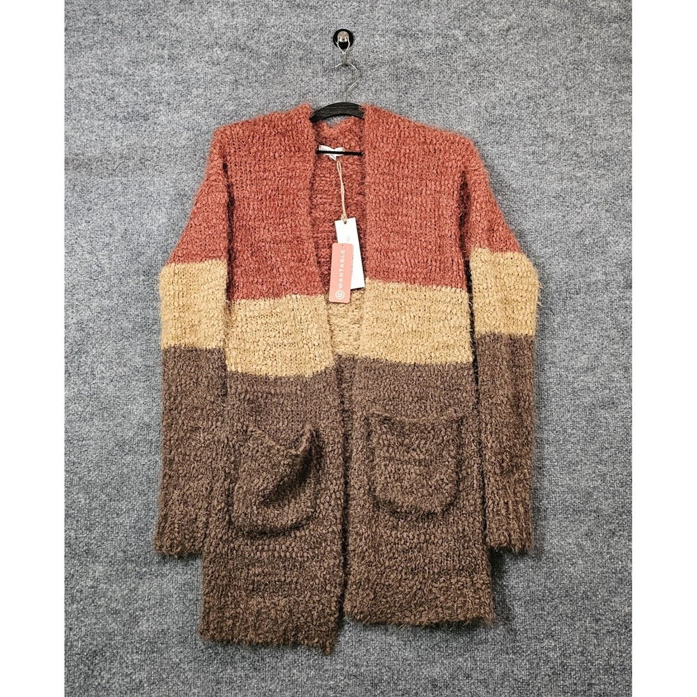 Woven Heart Chunky Stripe Cardigan‎ Rust Mustard Size S NWT Fall Popcorn Eyelash